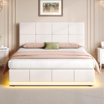 The Range Bed Frame with Adjustable Square Tufted Headboard Cream White - Cream White