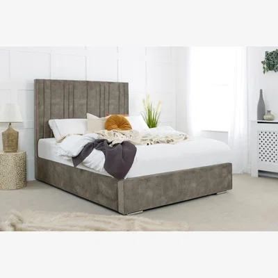 The Range Fabio Plush 4 Inch Solid Thick Bed Frame With Lined Headboard - Grey / Small Double