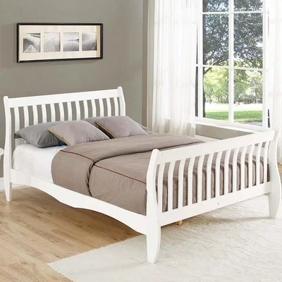 The Range Canvey White Wooden Shaker Sleigh Bed Frame - White