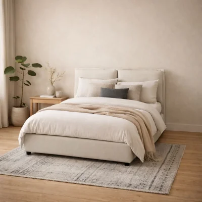 The Range Wexford 4ft6 Double Bed Ivory Linen Upholstered Pillow Headboard - Brown