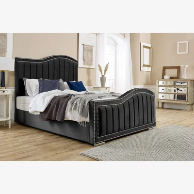 The Range Kendrick Plush 4 Inch Solid Thick Bed Frame With Lined Headboard - Black / Small Double