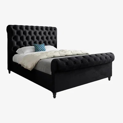 The Range Venezia Sleigh Velvet Upholstered Bed Frame - Black / Superking