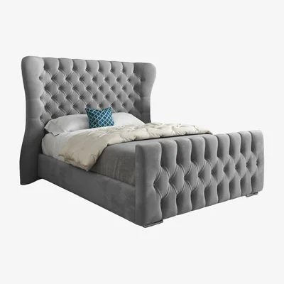 The Range Lika Soft Velvet Upholstered Wide Curved Winged Bed Frame - Grey / Small Single