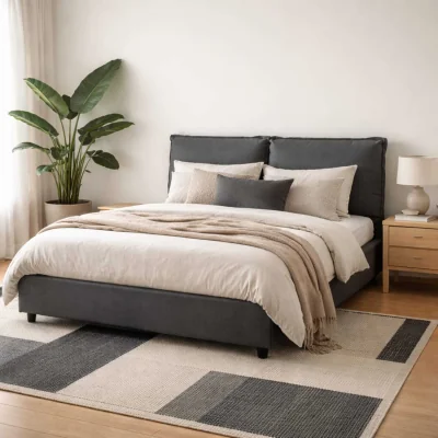 The Range Wexford Super King Upholstered Bed in Deep Linen Pillow Headboard - Grey