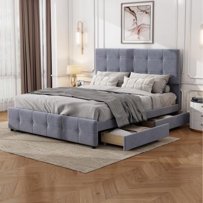 The Range Velvet Upholstered Double Bed Frame  - Grey
