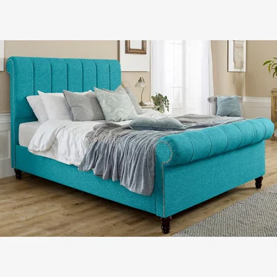 The Range Sally Linen 4 Inch Solid Thick Bed Frame With Lined Headboard - Teal / Single