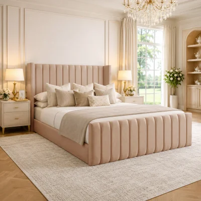 The Range Plush Velvet Edward Upholstered Panel Bed - Orange