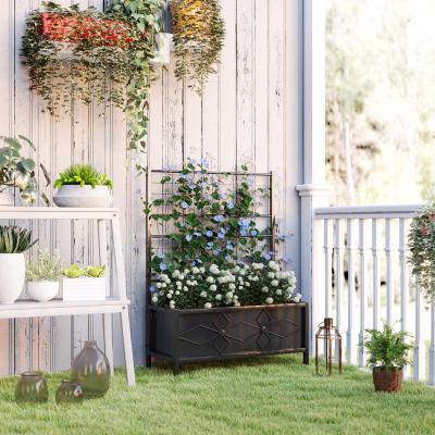 The Range Outsunny Galvanised Raised Bed for Garden with Trellis - Black