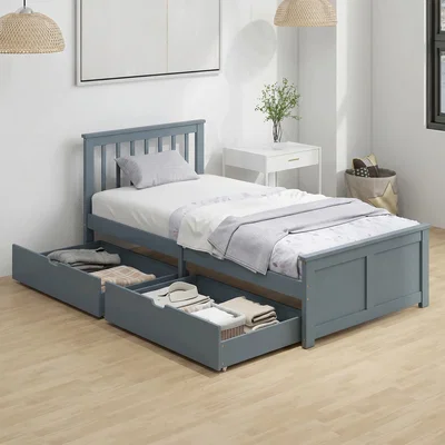 The Range HOMCOM 3ft Single Pine Bed Frame with 2 Drawers Headboard - Grey
