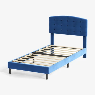 The Range CozyLiving Velvet Upholstered Single Bed Frame Cheyenne with Adjustable Headboard - BLUE