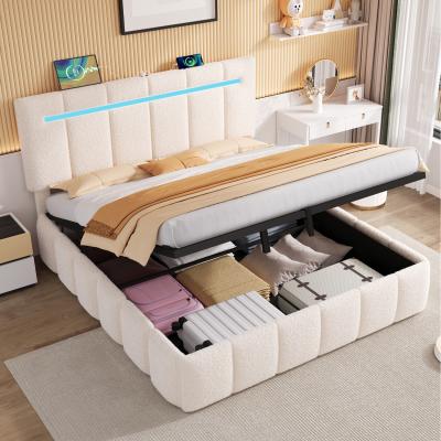 The Range Upholstered Bed with LED Channel Tufted Headboard - Beige / King
