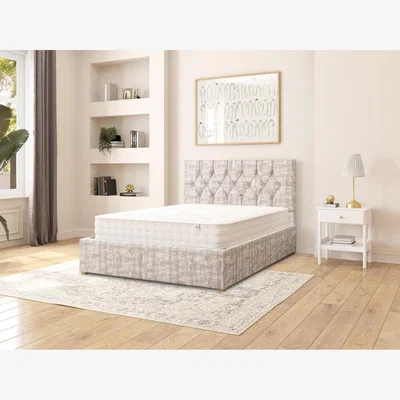 The Range Olivier Distressed Velvet Fabric Ottoman Storage Bed - Platinum / Double