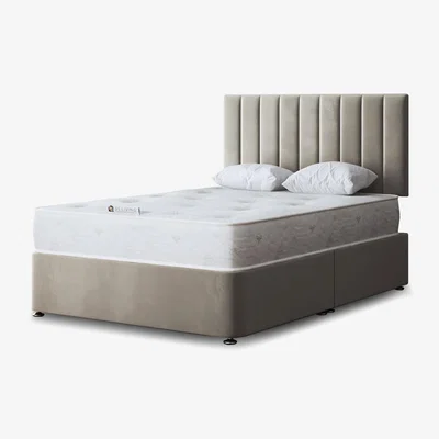 The Range Amelia Upholstered Panel Bed with Headboard - Beige / Single