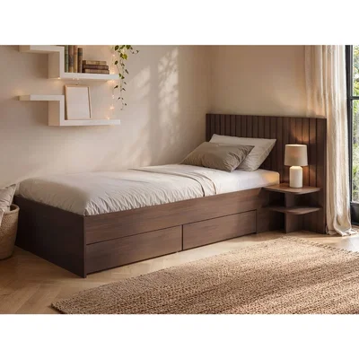 The Range Taylor Single Bed Frame with Drawers & Integrated Bedside Table - Walnut