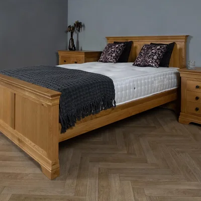 The Range Oak Double Sleigh Bed Frame  - Brown