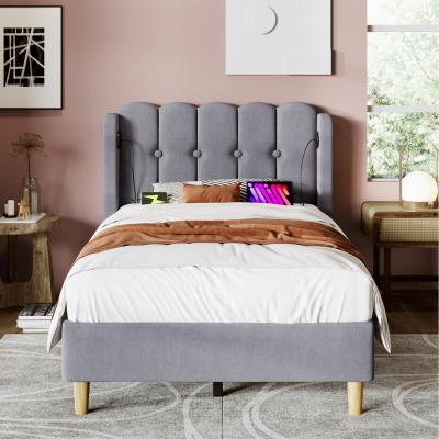 The Range Upholstered Bed frame with USB and Type-C Charging - Grey