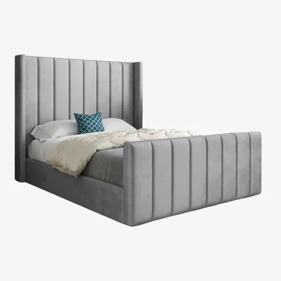 The Range Maryland Soft Velvet Upholstered Straight Winged Bed Frame - Grey / Small Single