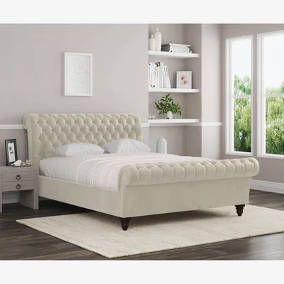 The Range Lucia Electric Adjustable Upholstered Sleigh Bed Frame - Cream / Small Double