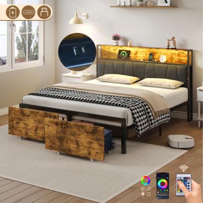 The Range Double Metal Charging Bed Frame with Storage - Multi