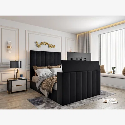 The Range Jameson Upholstered Soft Velvet Line Tv Bespoke Bed Frame - Boucle Fabric - Teal / King