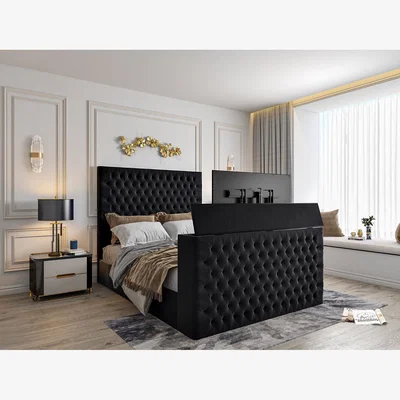 The Range Claridges Upholstered Soft Velvet Tv Bed Frame - Dumfries Fabric - Claret / King
