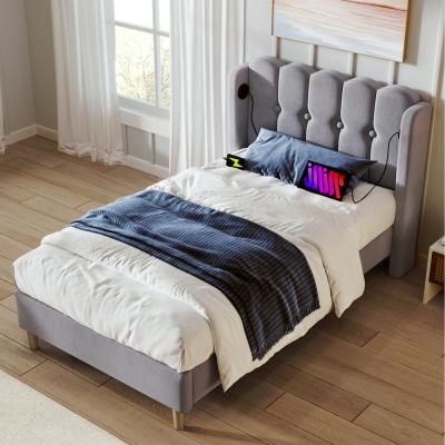 The Range Linen Upholstered Bed with USB and Type-C Charging - Grey / 103cm