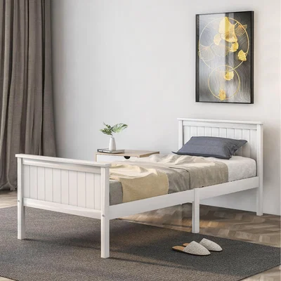 The Range Wooden Bed Frame with Pine Wood Bed - Ivory / Single