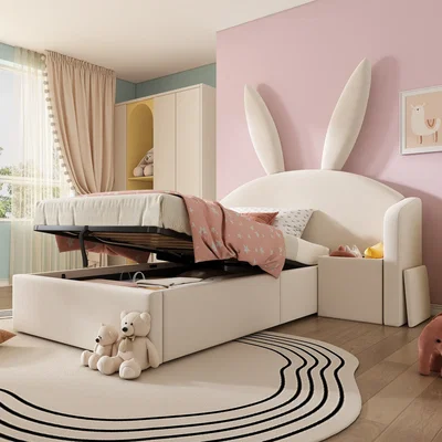 The Range Bunny Ears Single Bed with Hydraulic Storage and Nightstand - Cream
