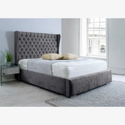 The Range Salva Plush 4 Inch Solid Thick Bed Frame With Winged Headboard - Steel / Single