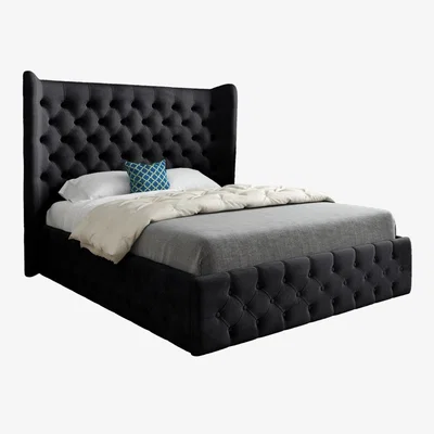 The Range Dreamer Wide Winged Soft Velvet Upholstered Bed Frame - Black / King