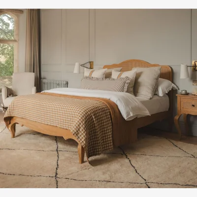 The Range Louise Bed with Cane Rattan Headboard - Aged Oak Brown / King