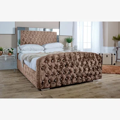 The Range Skipton Crush 4 Inch Solid Thick Bed Frame With Mirrored Headboard - Mink / Single