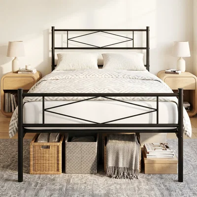 The Range HOMCOM 3ft Single Bed Frame with Steel Slat Support - Black / Single