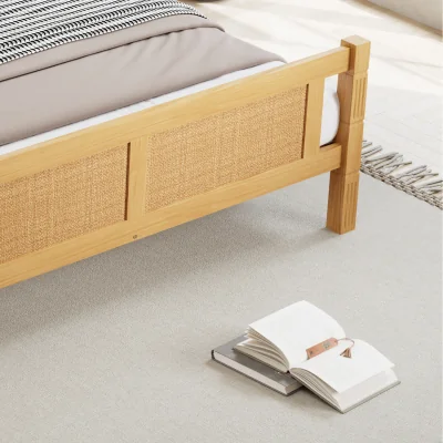 The Range NECHE Wooden bed 4ft6 double bed MDF with rattan paper -  Natural