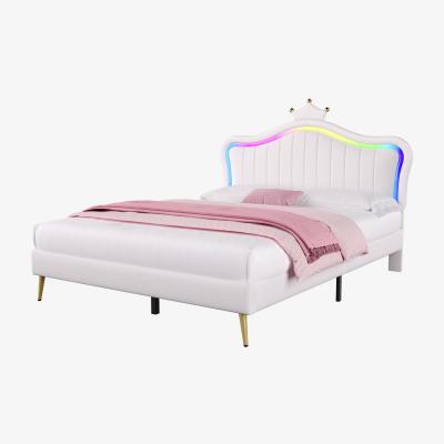The Range Double Bed Frame with Adjustable LED Crown Headboard - Cream