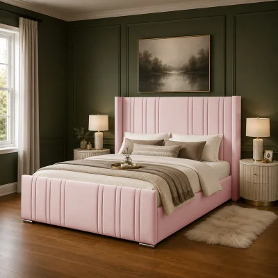 The Range Luxury Upholstered Wingback Gerald Bed Frame - Pink / Double