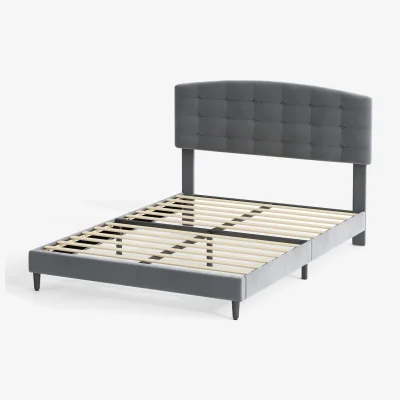 The Range CozyLiving Velvet Upholstered Double Bed Frame with Adjustable Headboard Cheyenne - DARK GREY