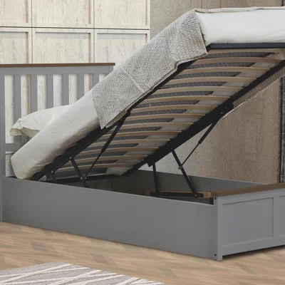 The Range Wooden Ottoman Gas Lift Storage Bed - Grey / Single
