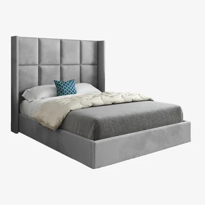 The Range Makis Soft Velvet Upholstered Straight Winged Bed Frame - Grey / Small Single