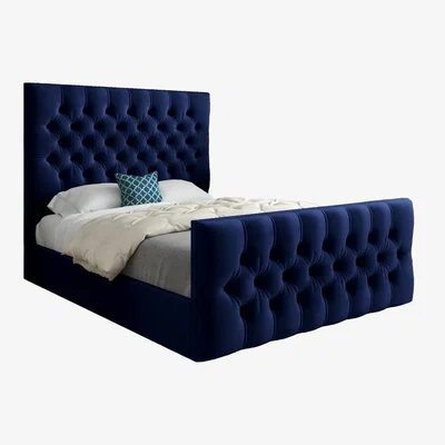 The Range Highland Soft Velvet Upholstered Bed Frame - Blue / Small Single