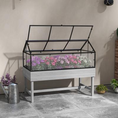 The Range Outsunny Raised Garden Bed with Cold Frame Greenhouse Polycarbonate Panel - Distressed Grey