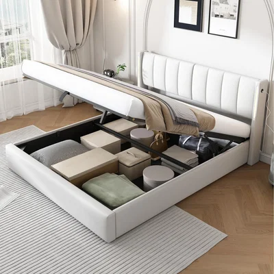 The Range Super King Size LED Upholstered Bed with Storage - White