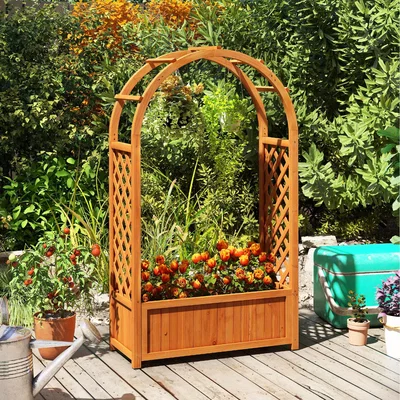 The Range Garden Arch Raised Garden Bed with Trellis - Brown