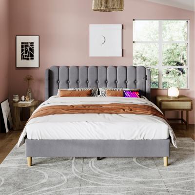The Range Upholstered Double Bed with USB and Type-C Charging - Grey