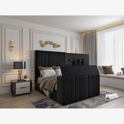 The Range Hampton Upholstered Soft Velvet Tv Bespoke Bed Frame - Dumfries Fabric - Claret / Double