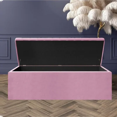 The Range Plush Velvet Striped Upholstered Blanket Chest, End of Bed Benc - Pink Plush Velvet