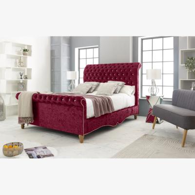 The Range Epsol Crush 4 inch solid thick Bed Frame with Chesterfield Headboard - Maroon / Small Double