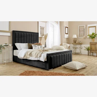 The Range Island Plush 4 Inch Solid Thick Bed Frame With Lined Headboard - Black / Small Double