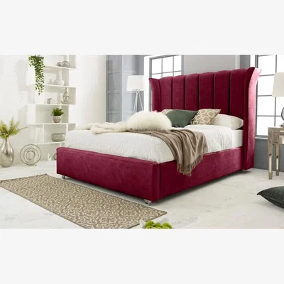 The Range Temple Marble 4 inch solid thick Bed Frame with Winged Headboard - Maroon / Double