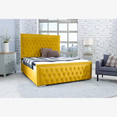 The Range Hendrick Plush 4 Inch Solid Thick Bed Frame With Chesterfield Headboard - Mustard Gold / Single